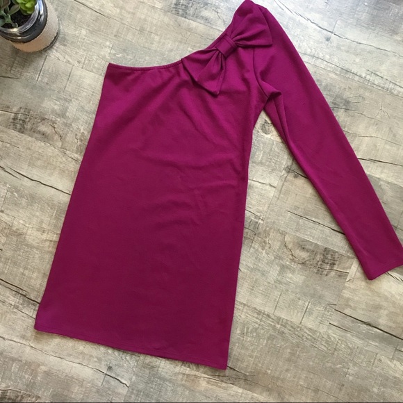 Everly Dresses & Skirts - 💙💙Everly Plum One Shoulder w/ Bow Dress